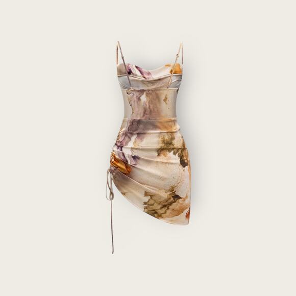 Micas Watercolor Print Ruched Satin Mini Dress – Size XL (NWT) - Picture 2 of 6